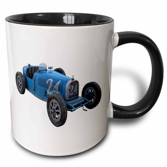 3drose, Classic Light Blue Race Car, 11oz Two-tone Black Mug