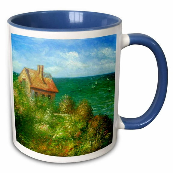 3drose, Claude Monet – Fishermans Cottage at Varengeville, 11oz Two-tone Blue Mug