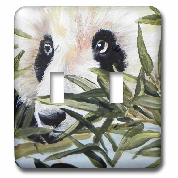 3dRose, Close Up of Panda Bear Face with Bamboo Leaves, double toggle switch