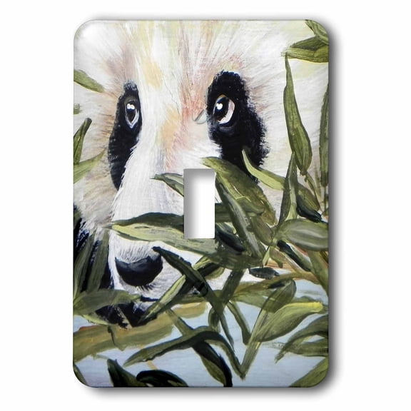 3dRose, Close Up of Panda Bear Face with Bamboo Leaves, single toggle switch