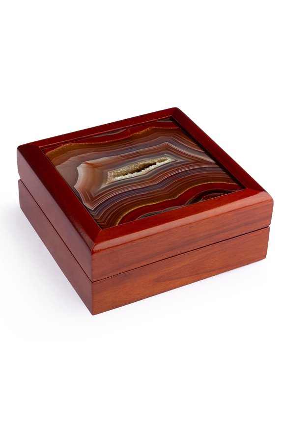 , Close up, Banded Agate, Quartzsite, rust color, Jewelry Box 5.5x5.5 inch with 4 inch tile