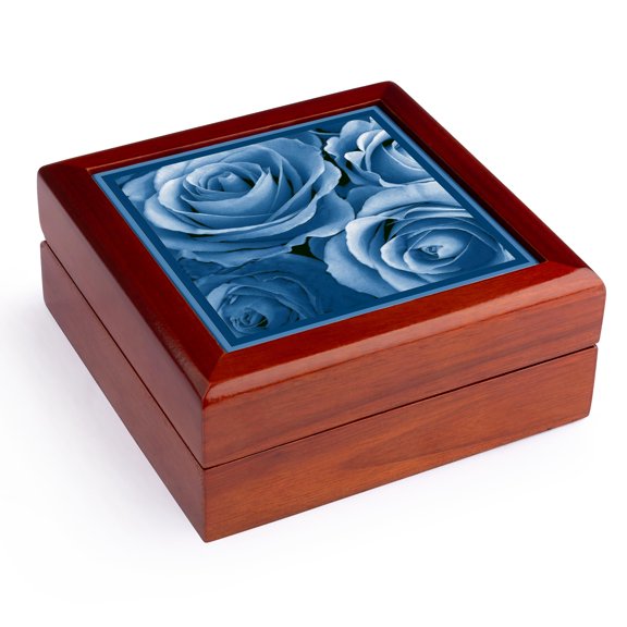 3dRose, Close up of dreamy muted cobalt blue rose bouquet, Jewelry Box 5.5x5.5 inch with 4 inch tile