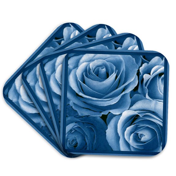 3drose, Close up of Dreamy Muted Cobalt Blue Rose Bouquet, Set of 4 Coasters - Soft
