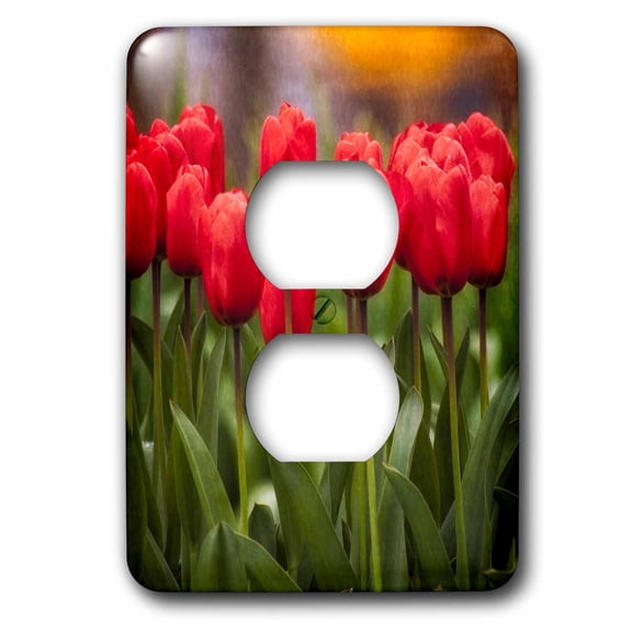 3dRose, Close up of red tulips by a lake., 2 plug outlet cover