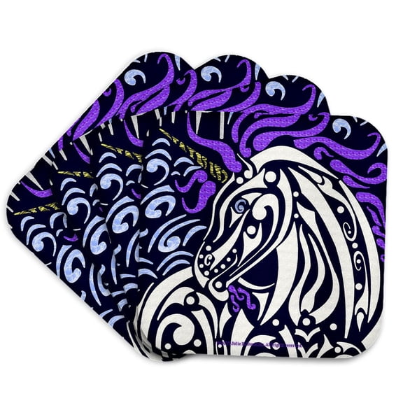 3dRose, Cloud Runner Unicorn Tribal Fantasy, Set of 4 Coasters - Soft