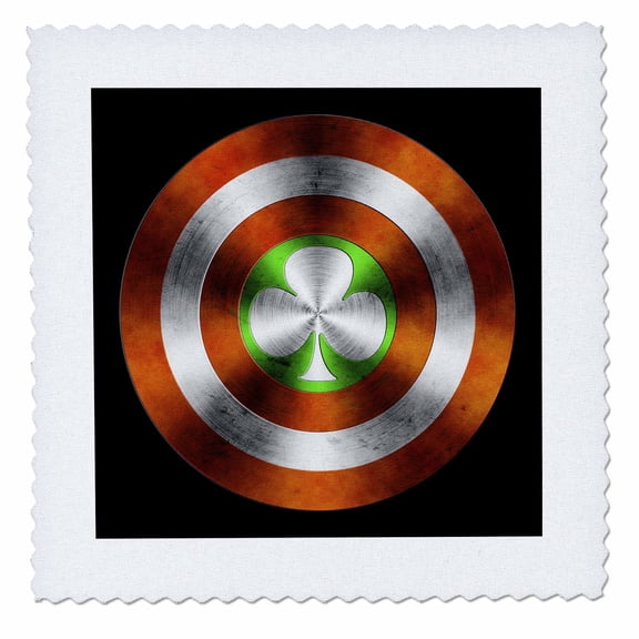 3dRose, Clover of Ireland - an Irish clover featured as part of a metallic shield or crest, 6x6 inch quilt square