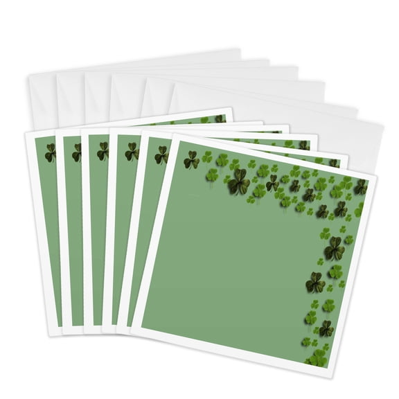 3drose, Clovers Top and Right, 6 Greeting Cards with Envelopes