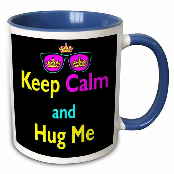 3drose, Cmyk Keep Calm Parody Hipster Crown and Sunglasses Keep Calm and Hug Me, 15oz Two-tone Blue Mug