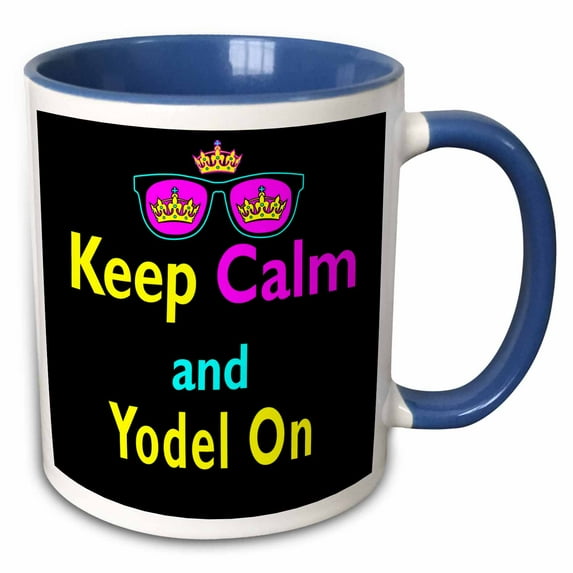 3drose, Cmyk Keep Calm Parody Hipster Crown and Sunglasses Keep Calm and Yodel On, 11oz Two-tone Blue Mug