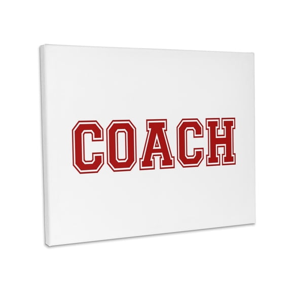 3dRose, Coach in red text - college font - PE class - Phys Ed Physical Education sports teacher in school , Museum Grade Canvas Wrap 14x11