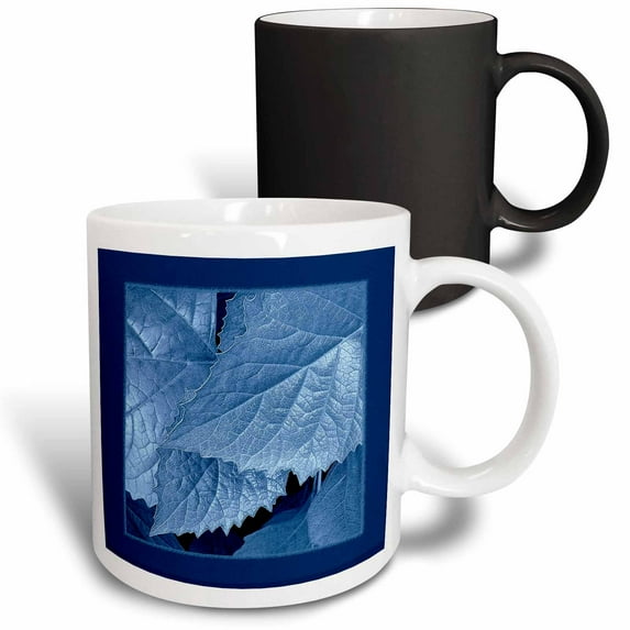 3drose, Cobalt Blue Metallic Leaves with Royal Blue Frame, 11oz Magic Transforming Mug