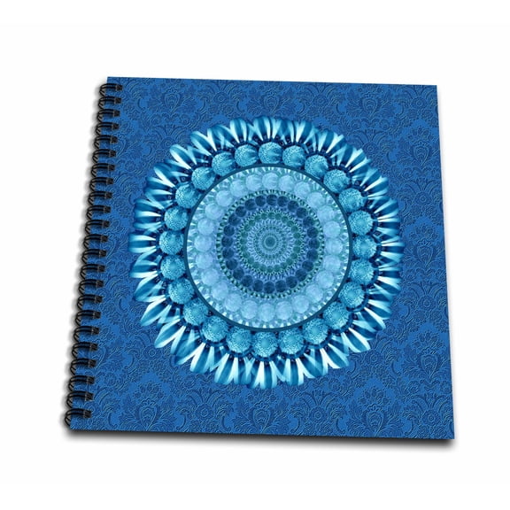3dRose, Cobalt blue floral mandala on bright blue damask background, Drawing Book 8 x 8 inch