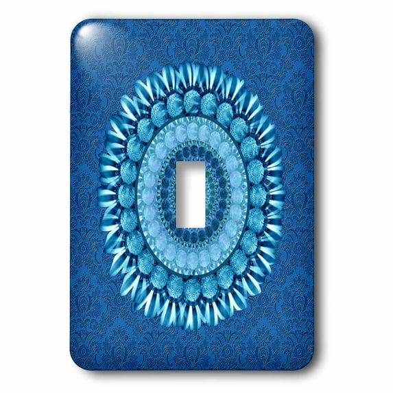 3dRose, Cobalt blue floral mandala on bright blue damask background, double toggle switch