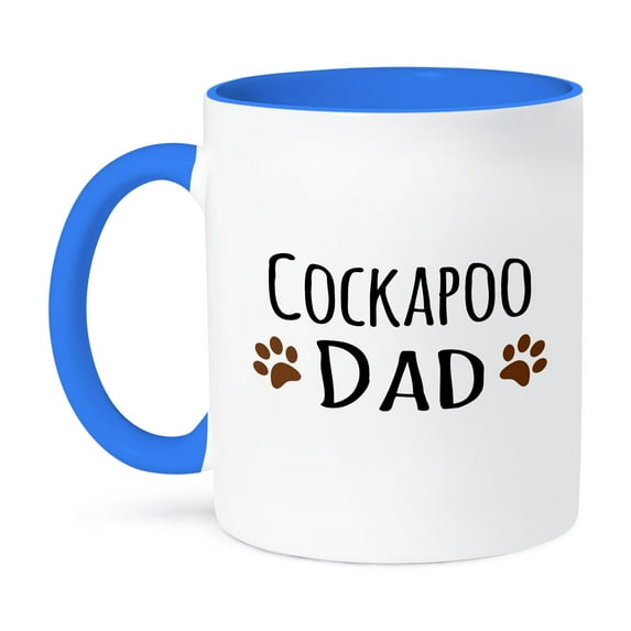 3dRose, Cockapoo Dog Dad - Doggie by breed - brown muddy paw prints love - doggy lover - proud pet owner, 11oz Two-Tone Blue Mug