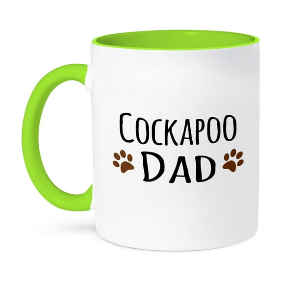 3dRose, Cockapoo Dog Dad - Doggie by breed - brown muddy paw prints love - doggy lover - proud pet owner, 11oz Two-Tone Green Mug