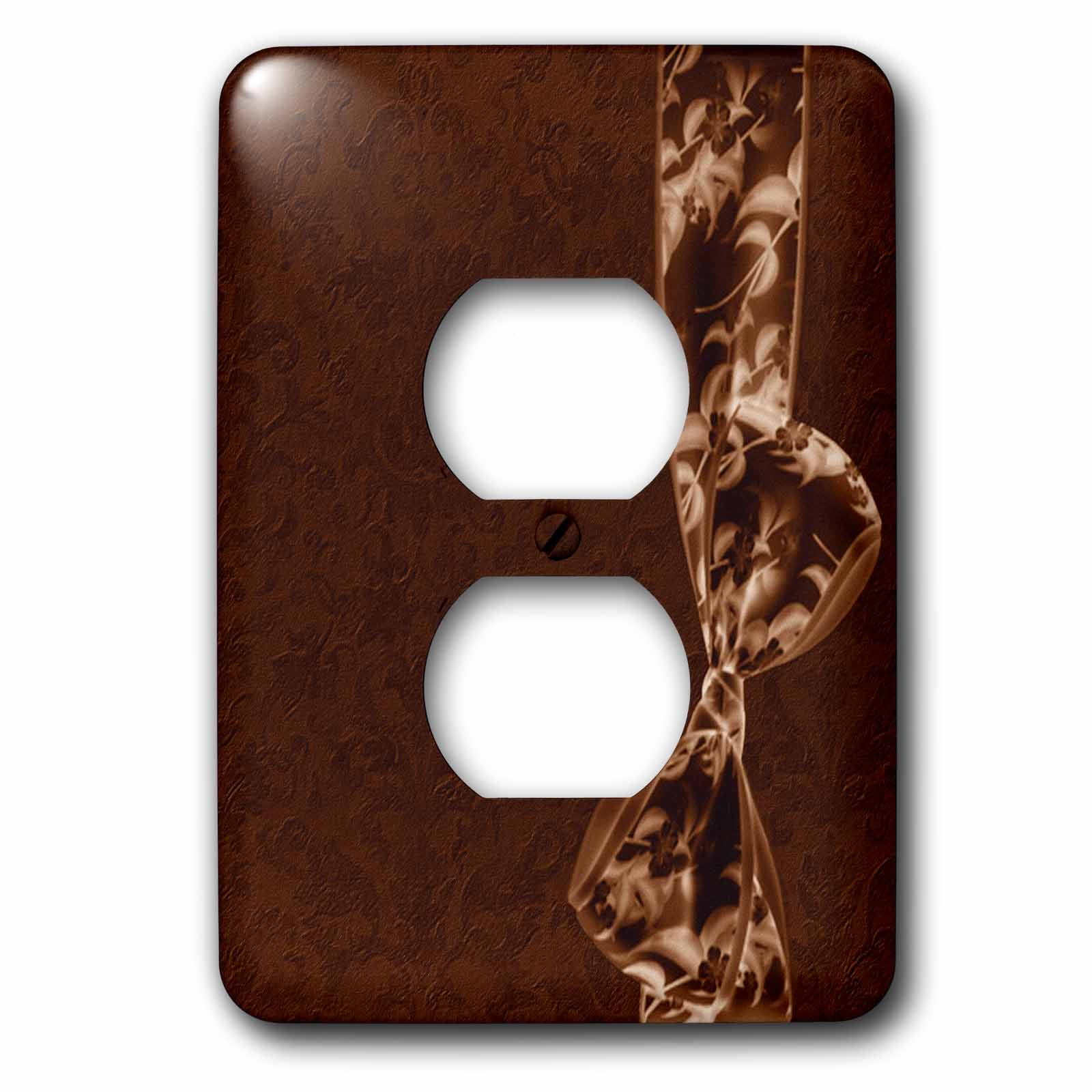 3dRose, Cocoa and chocolate floral bow on chocolate grunge damask background, 2 plug outlet cover