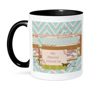 3dRose, Collage of Flowers, Heart, Papers, Wire Designs, Pastel, Peach, Blue, 11oz Two-Tone Black Mug