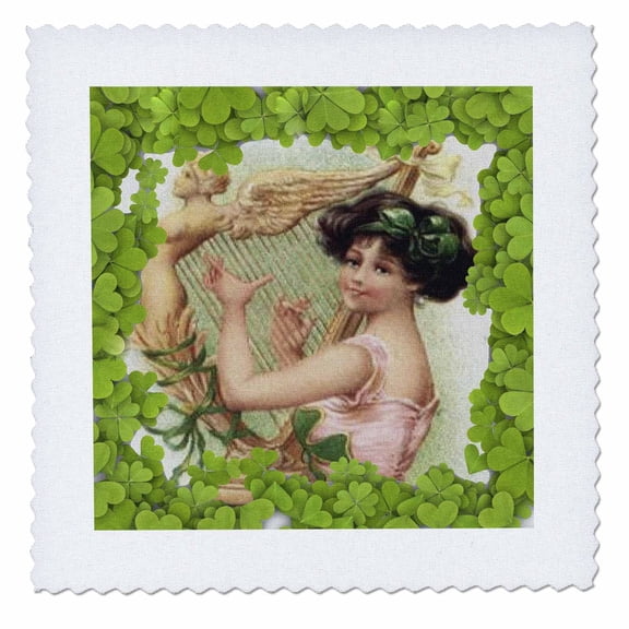 3dRose, Colleen Playing Irish Harp (Vintage), 14x14 inch quilt square