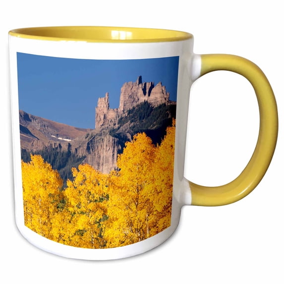 3drose, Colorado, Gunnison National Forest. the Castles Rock Formation., 11oz Two-tone Yellow Mug