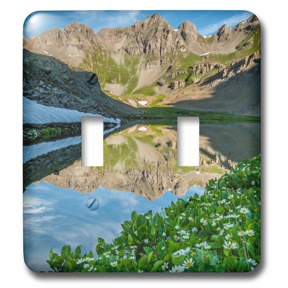 3dRose, Colorado, San Juan Mountains. Clear Lake reflection and marigolds. , double toggle switch