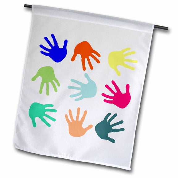 3dRose, Colored Handprints, 18 x 27 inch Garden Flag