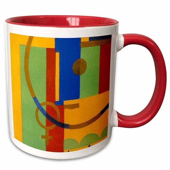 3drose, Colorful Art Deco, 11oz Two-tone Red Mug