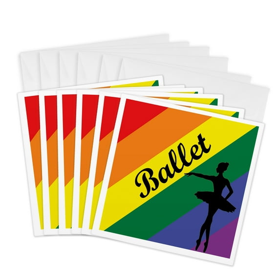 3drose, Colorful Ballerina Flag, 6 Greeting Cards with Envelopes