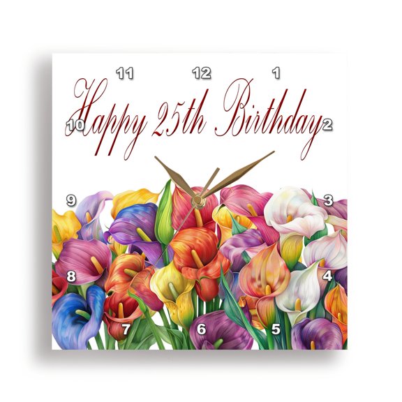 3dRose, Colorful Calla Lily Happy 25th Birthday, 15x15 Wall Clock