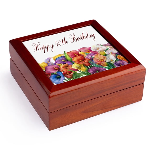3dRose, Colorful Calla Lily Happy 40th Birthday, Jewelry Box 5.5x5.5 inch with 4 inch tile
