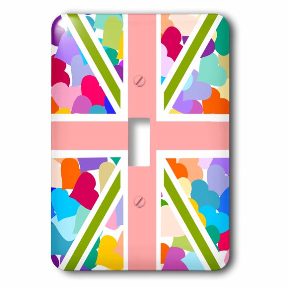 3dRose, Colorful Cute Hearts Pattern Union Jack English Flag - Girly Great Britain United Kingdom England, single toggle switch