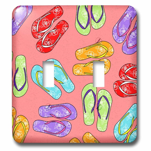 3dRose, Colorful Flip Flop Print - Pink Background, double toggle switch