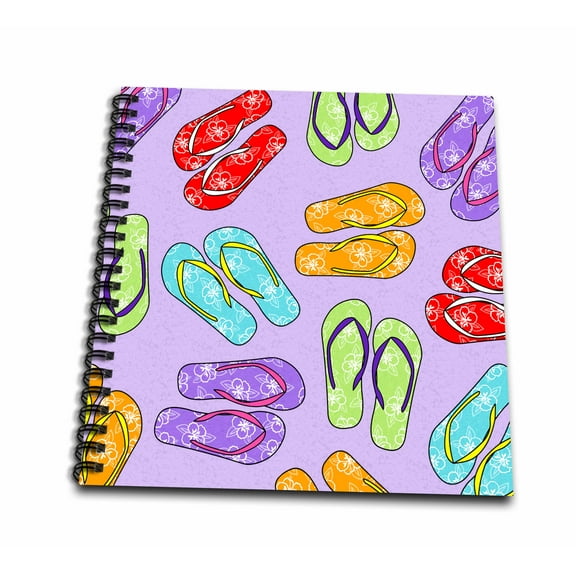 3dRose, Colorful Flip Flop Print - Purple Background, Mini Notepad 4 x 4 inch