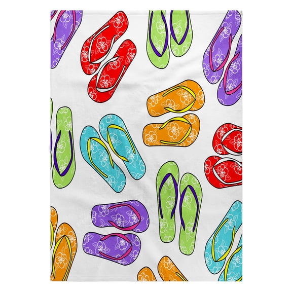 3dRose, Colorful Flip Flop Print - White Background, 22x30 Bath Hand Pool Towel