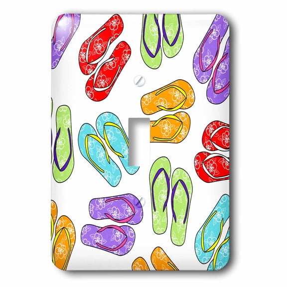3dRose, Colorful Flip Flop Print - White Background, single toggle switch