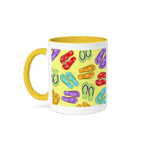 3dRose, Colorful Flip Flop Print - Yellow Background, 11oz Two-Tone Yellow Mug