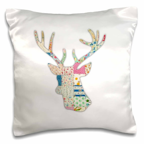3dRose, Colorful Girly Deer head silhouette. Modern country stag with antlers, 16x16 inch Pillow Case
