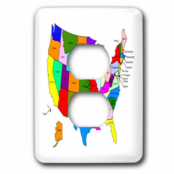 3dRose, Colorful Map Of The United States For Kids, 2 plug outlet cover