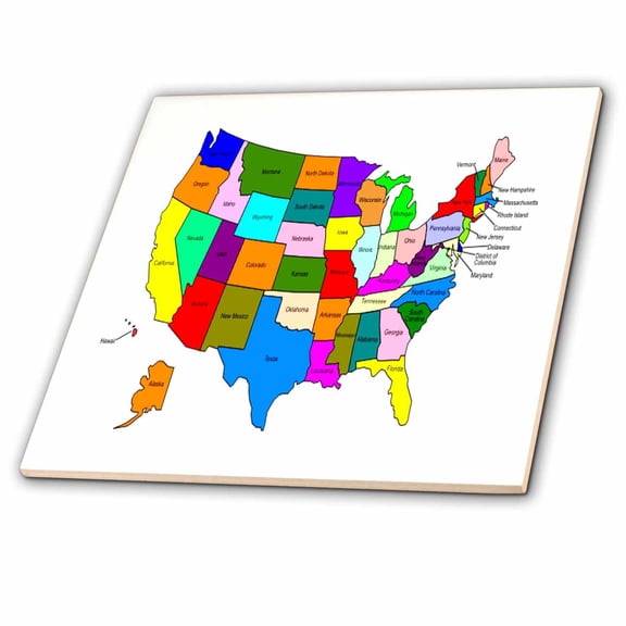 3dRose, Colorful Map Of The United States For Kids, 6 Inch Ceramic Tile