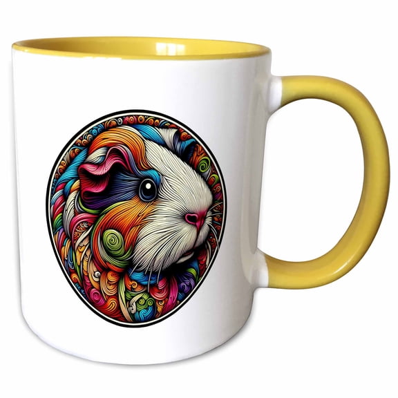 3drose, Colorful Pop Art of a Guinea Pig, 15oz Two-tone Yellow Mug