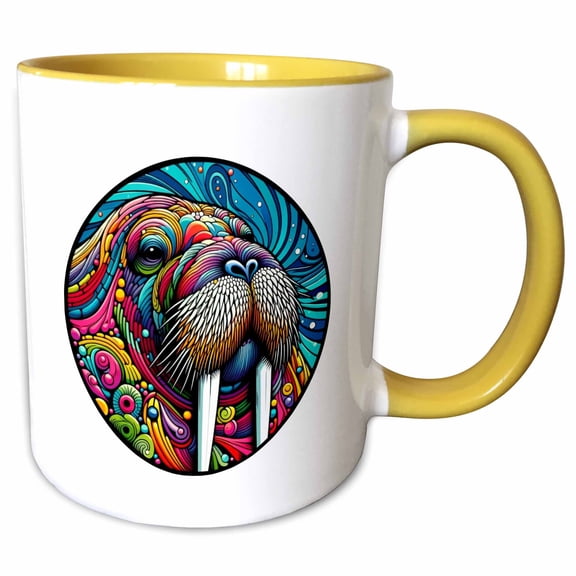 3drose, Colorful Pop Art of a Walrus, 15oz Two-tone Yellow Mug