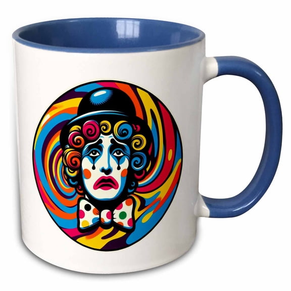 3drose, Colorful Pop Art of a Clown Wearing a Bowler Hat, 11oz Two-tone Blue Mug