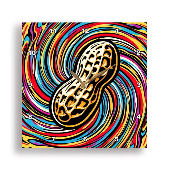 3dRose, Colorful Pop Art of a Peanut over a Vortex Background, 15x15 Wall Clock