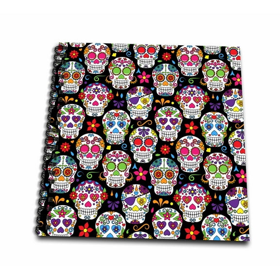 3dRose, Colorful Sugar Skulls Pattern, Mini Notepad 4 x 4 inch