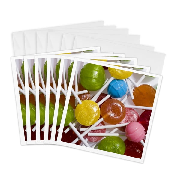 3drose, Colorful Collection of Lollipop Candy on Sticks - Li07 Bja0001 - Jaynes Gallery, 6 Greeting Cards with Envelopes