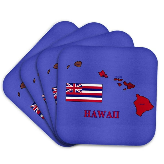 3dRose, Colorful map and flag of Hawaii with all the island counties identified, set of 4 Coasters - Soft