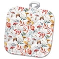 thumbnail image 1 of 3dRose, Colorful pattern of leaves, mushrooms, berries, acorns on white, 8x8 Potholder, 1 of 1