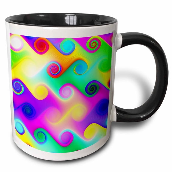 3drose, Colorful Spiral Pattern, Amazing Color Swirls., 11oz Two-tone Black Mug