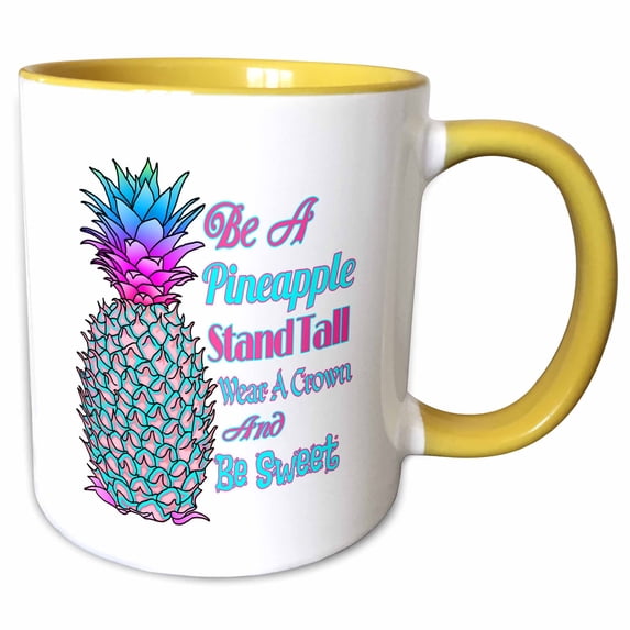 3drose, Colorful Tropical Pineapple Summer Quote, 11oz Two-tone Yellow Mug