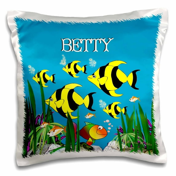 3drose, Colourful Tropical Plants and Fish Design Personalized with a Female Name Betty, 16x16 inch Pillow Case
