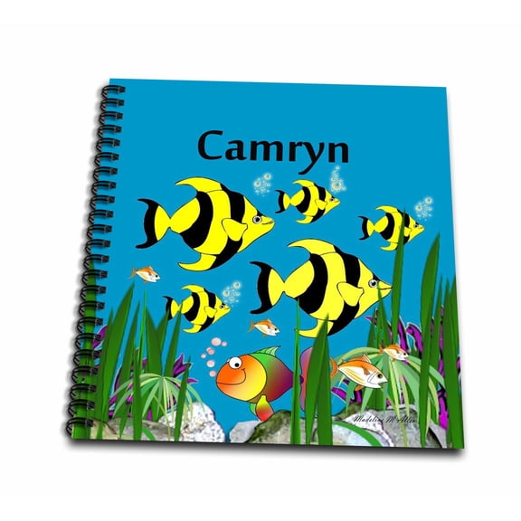 3dRose, Colourful tropical plants and fish design personalized with a female name Camryn, Memory Book 12 x 12 inch